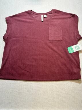 Brisas Women’s 2X Burgundy Ribbed Oversized Pocket Top Dolman Sleeve NWT